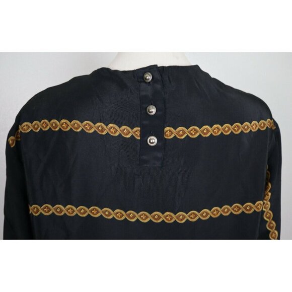 VINTAGE WOMEN'S SILKY TEXTURED BLOUSE - JORDAN - SIZE 9/10 - BLACK & GOLD - Picture 5 of 6